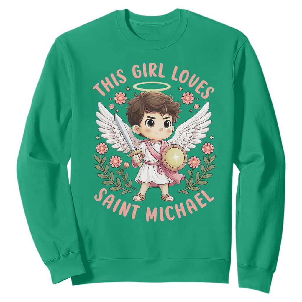 This Girl Loves Saint Michael Sweatshirt Religious Faith Gift TS12 Irish Green Print Your Wear