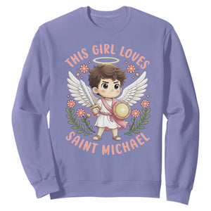 This Girl Loves Saint Michael Sweatshirt Religious Faith Gift TS12 Violet Print Your Wear