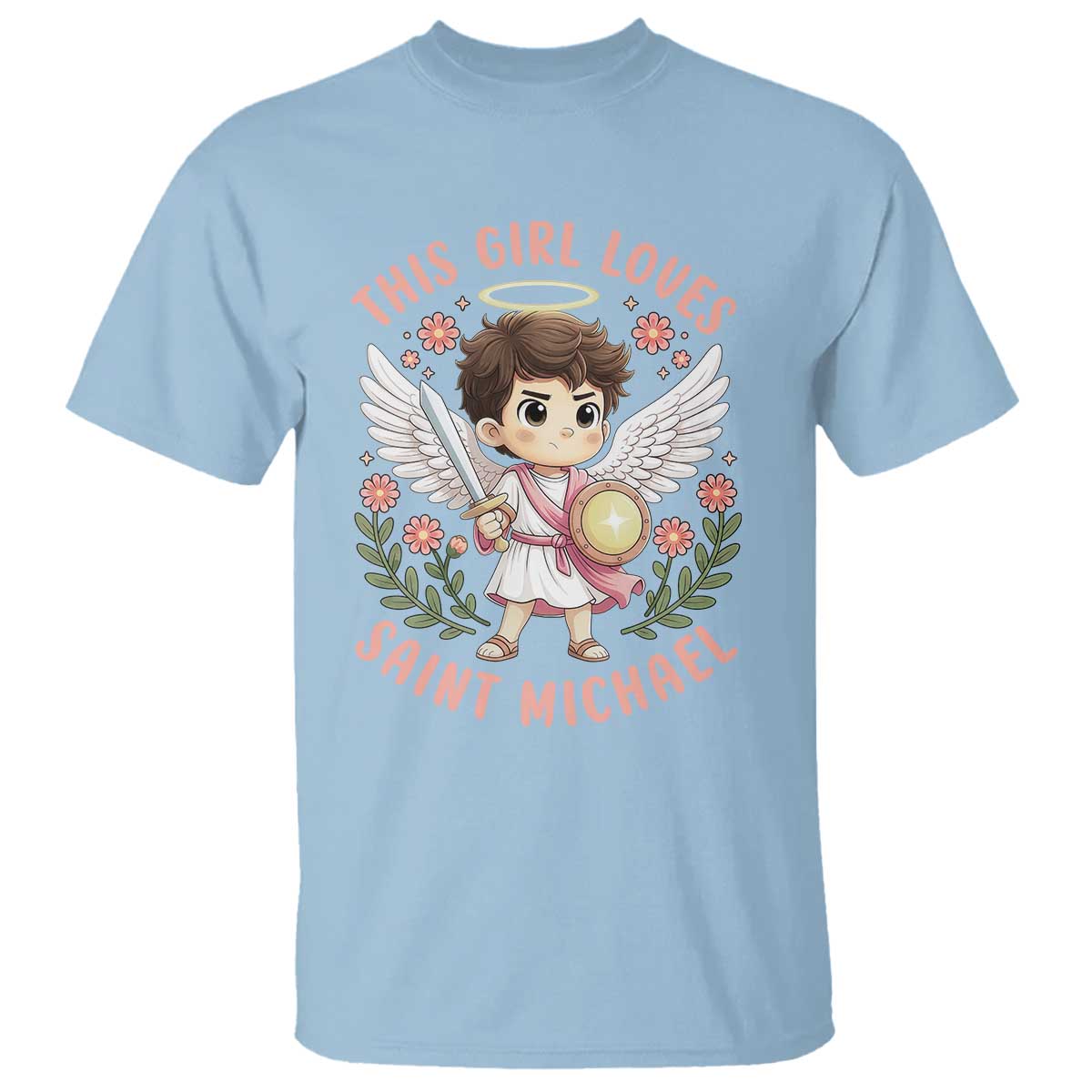 This Girl Loves Saint Michael T Shirt Religious Faith Gift TS12 Light Blue Print Your Wear