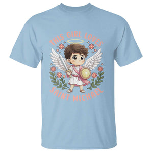 This Girl Loves Saint Michael T Shirt Religious Faith Gift TS12 Light Blue Print Your Wear