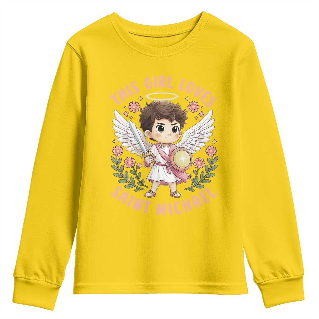 This Girl Loves Saint Michael Youth Sweatshirt Religious Faith Gift TS12 Daisy Print Your Wear