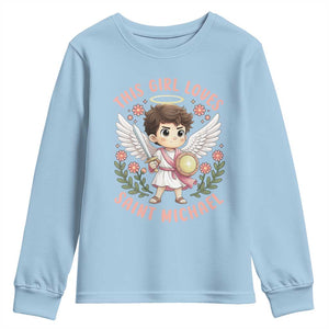 This Girl Loves Saint Michael Youth Sweatshirt Religious Faith Gift TS12 Light Blue Print Your Wear