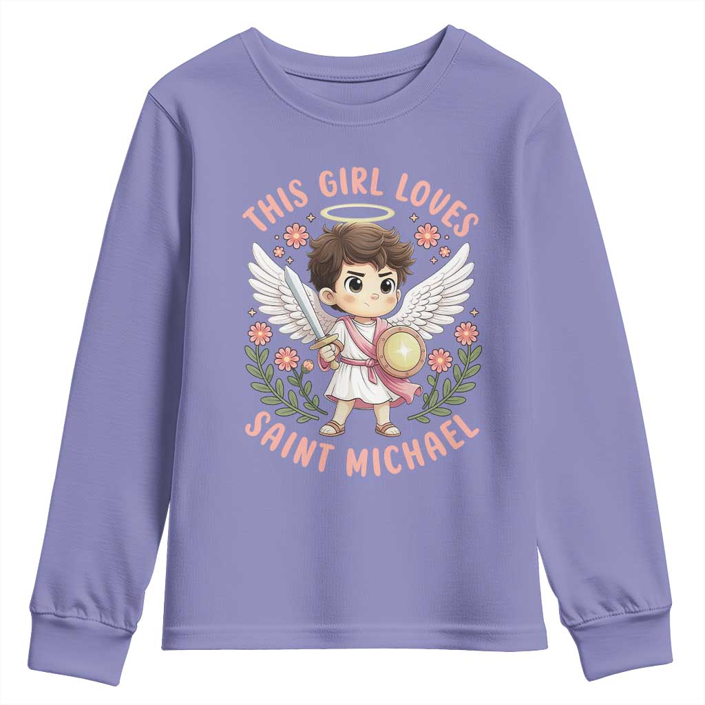 This Girl Loves Saint Michael Youth Sweatshirt Religious Faith Gift TS12 Violet Print Your Wear