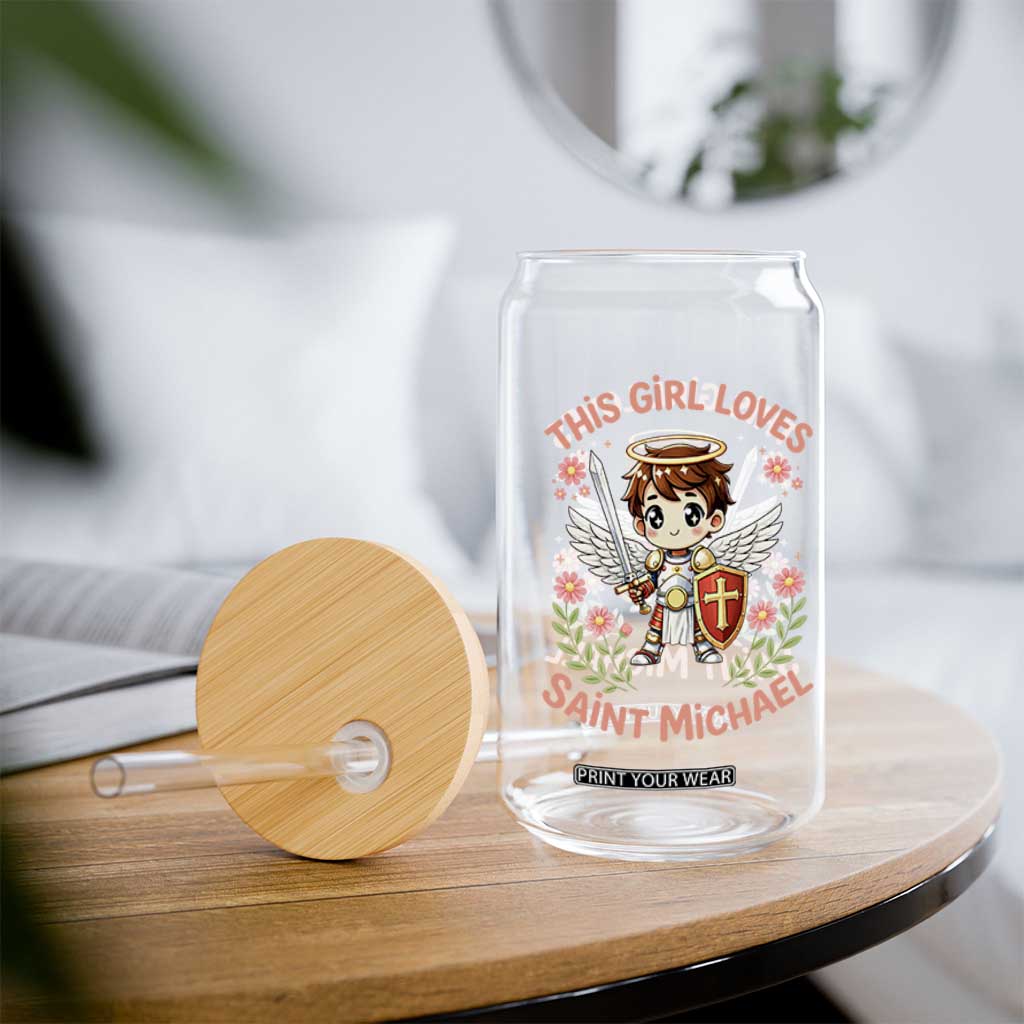 This Girl Loves Saint Michael Glass Can Catholic Faith Gift TS12 Print Your Wear