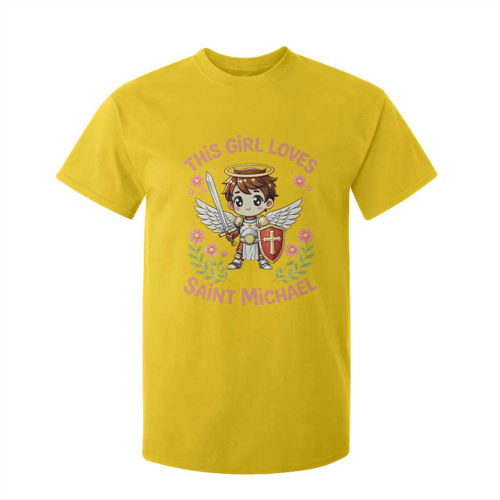 This Girl Loves Saint Michael T Shirt For Kid Catholic Faith Gift TS12 Daisy Print Your Wear