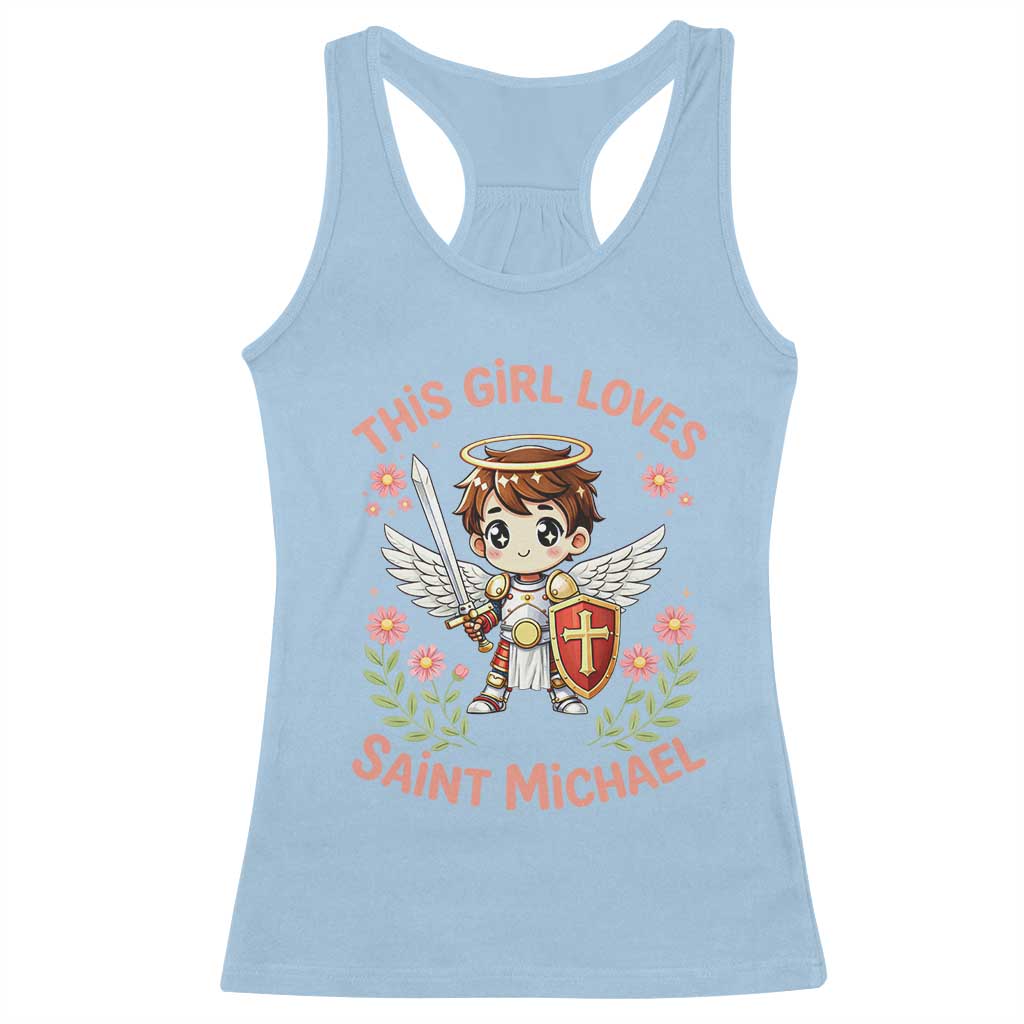 This Girl Loves Saint Michael Racerback Tank Top Catholic Faith Gift TS12 Light Blue Print Your Wear