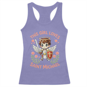 This Girl Loves Saint Michael Racerback Tank Top Catholic Faith Gift TS12 Violet Print Your Wear