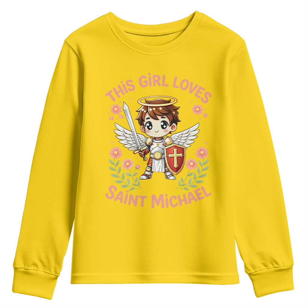 This Girl Loves Saint Michael Youth Sweatshirt Catholic Faith Gift TS12 Daisy Print Your Wear