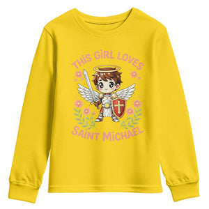 This Girl Loves Saint Michael Youth Sweatshirt Catholic Faith Gift TS12 Daisy Print Your Wear