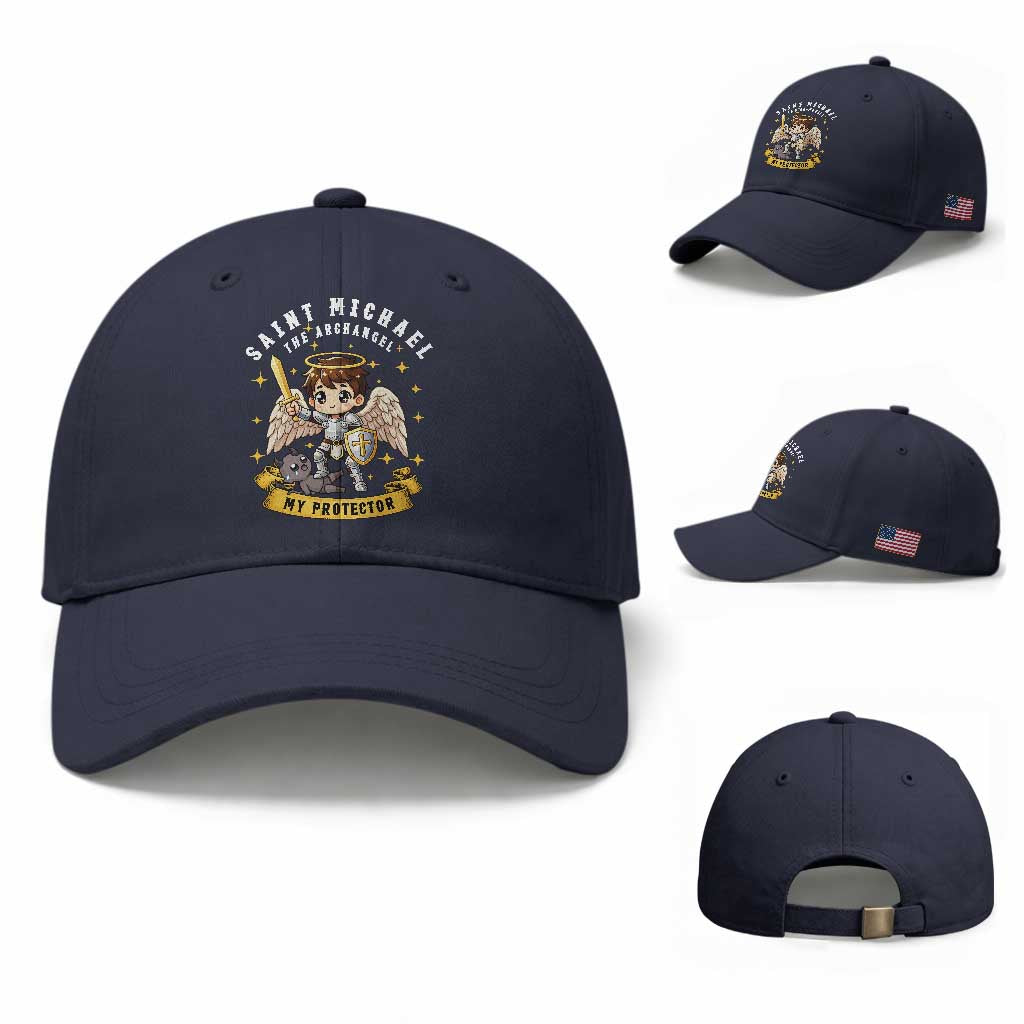 Funny Saint Michael Defeating Satan Baseball Cap Religious Faith Gift TS12 Baseball Cap Universal Fit Navy Print Your Wear