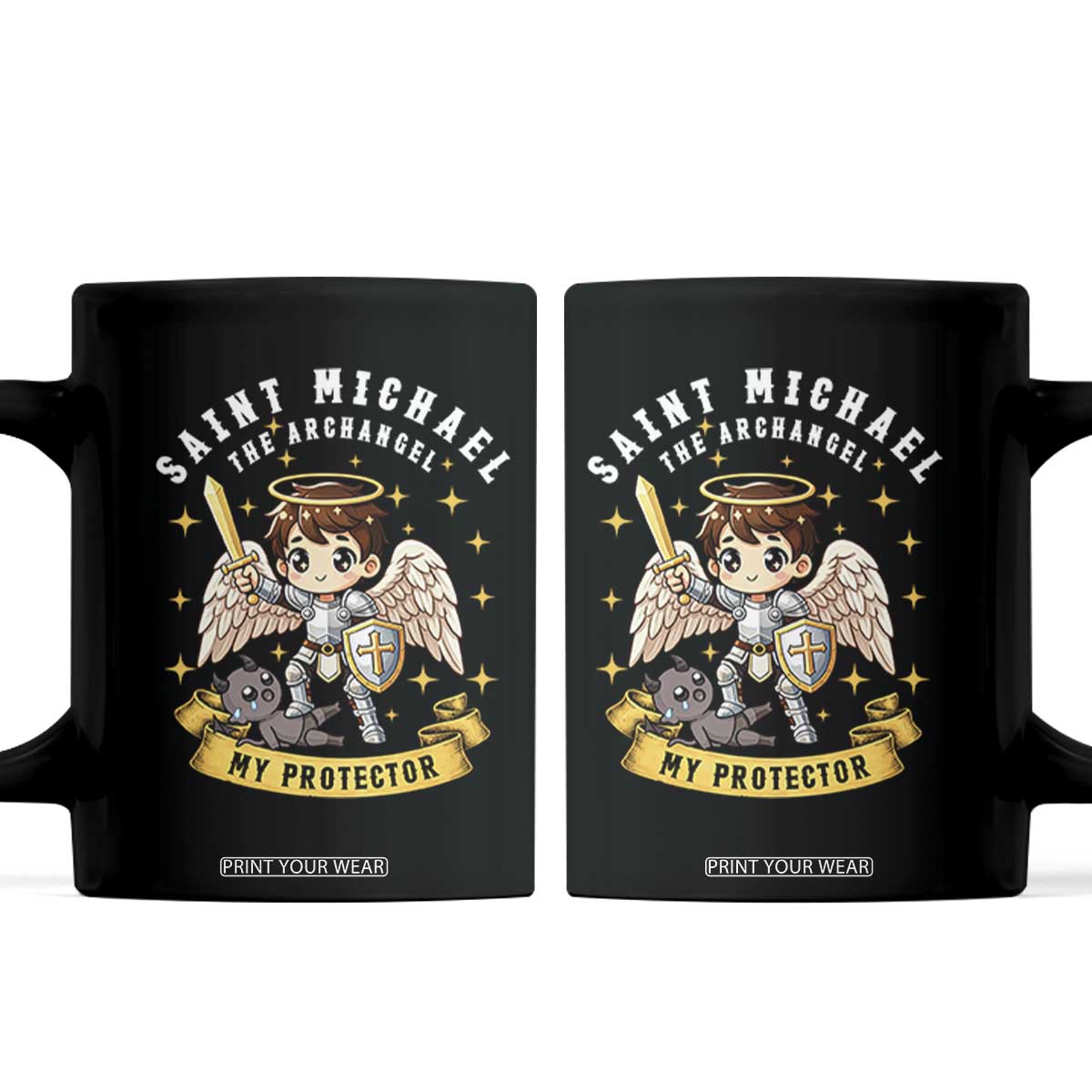 Funny Saint Michael Defeating Satan Coffee Mug Religious Faith Gift TS12 Black Print Your Wear