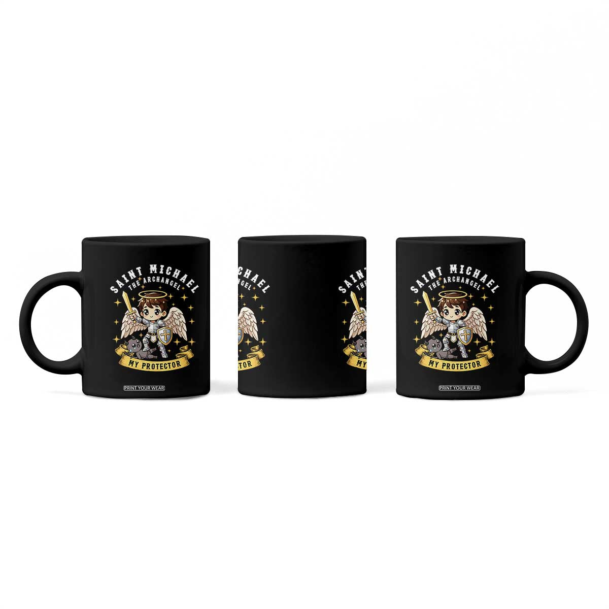 Funny Saint Michael Defeating Satan Coffee Mug Religious Faith Gift TS12 Print Your Wear