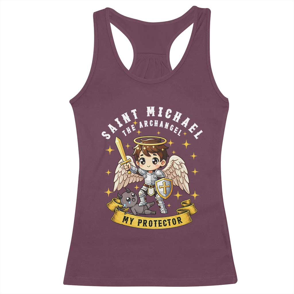 Funny Saint Michael Defeating Satan Racerback Tank Top Religious Faith Gift TS12 Maroon Print Your Wear