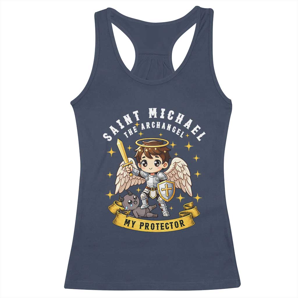 Funny Saint Michael Defeating Satan Racerback Tank Top Religious Faith Gift TS12 Navy Print Your Wear