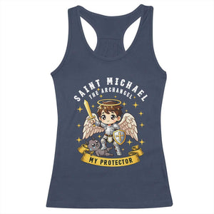 Funny Saint Michael Defeating Satan Racerback Tank Top Religious Faith Gift TS12 Navy Print Your Wear