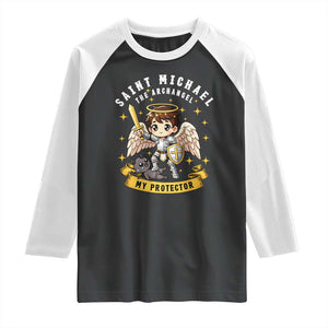 Funny Saint Michael Defeating Satan Raglan Shirt Religious Faith Gift TS12 Black White Print Your Wear
