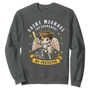 Funny Saint Michael Defeating Satan Sweatshirt Religious Faith Gift TS12 Dark Heather Print Your Wear