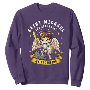 Funny Saint Michael Defeating Satan Sweatshirt Religious Faith Gift TS12 Purple Print Your Wear