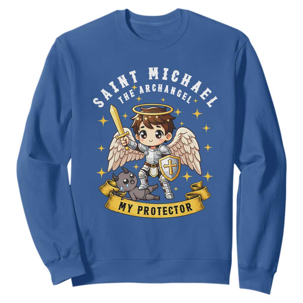 Funny Saint Michael Defeating Satan Sweatshirt Religious Faith Gift TS12 Royal Blue Print Your Wear