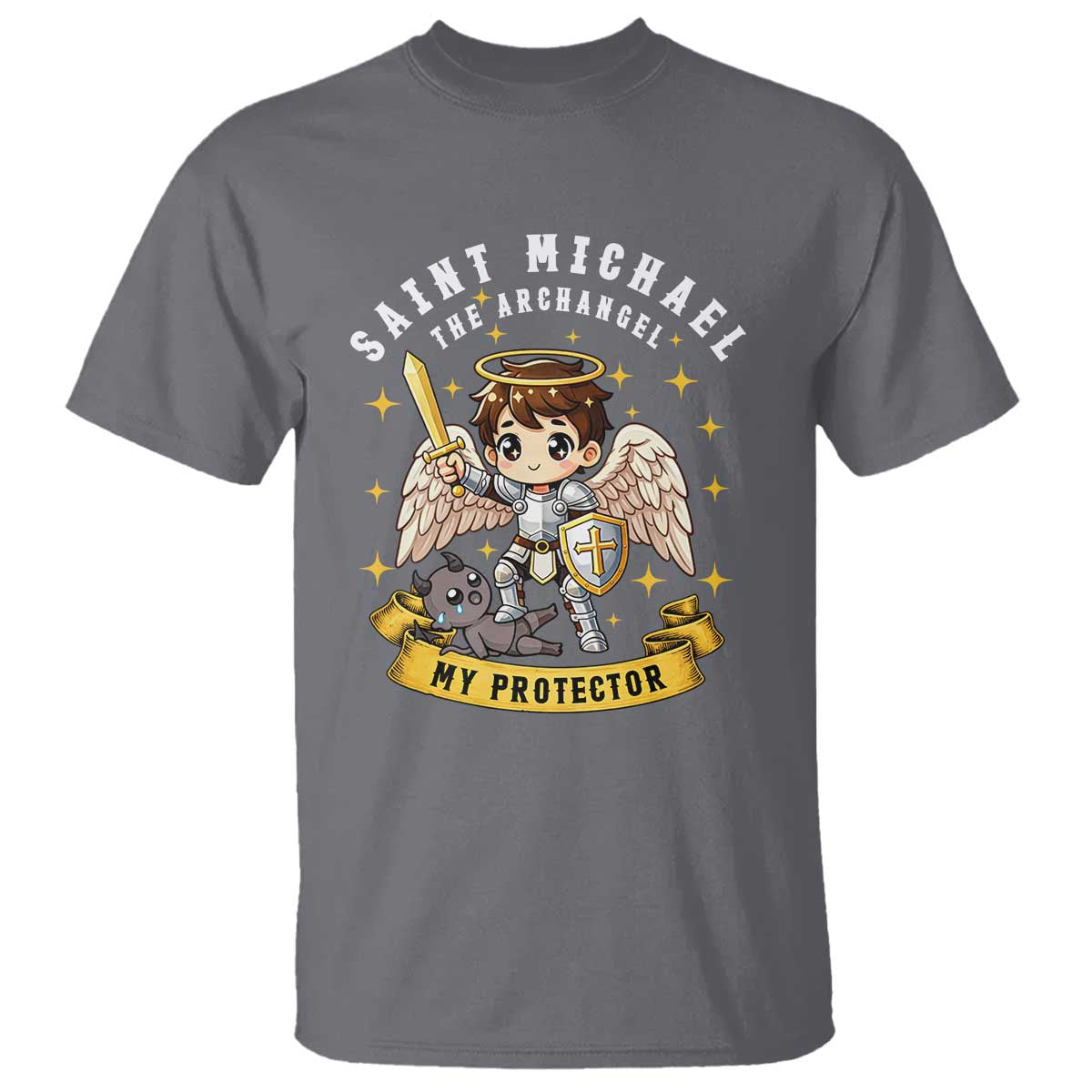 Funny Saint Michael Defeating Satan T Shirt Religious Faith Gift TS12 Charcoal Print Your Wear