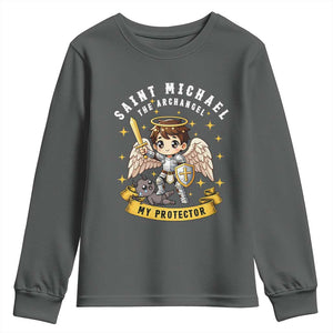 Funny Saint Michael Defeating Satan Youth Sweatshirt Religious Faith Gift TS12 Dark Heather Print Your Wear