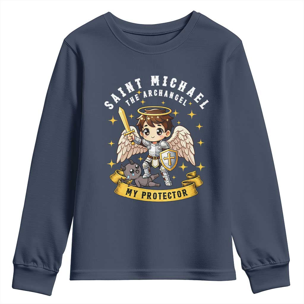 Funny Saint Michael Defeating Satan Youth Sweatshirt Religious Faith Gift TS12 Navy Print Your Wear