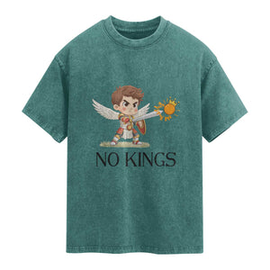 No Kings Washed Cotton T-Shirt Funny Saint Michael Topples The Crown