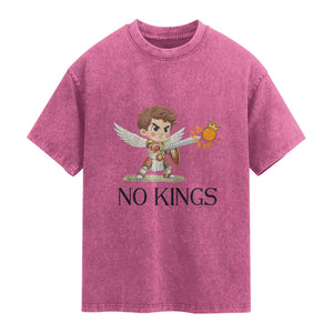 No Kings Washed Cotton T-Shirt Funny Saint Michael Topples The Crown