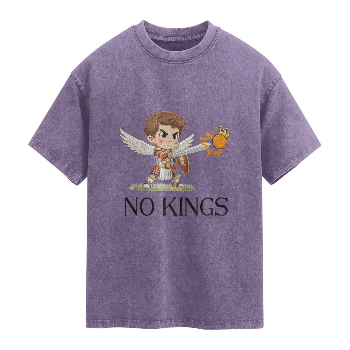 No Kings Washed Cotton T-Shirt Funny Saint Michael Topples The Crown