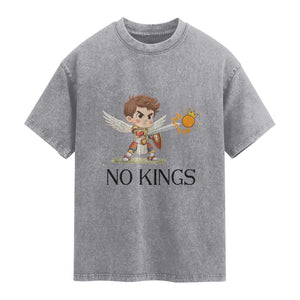No Kings Washed Cotton T-Shirt Funny Saint Michael Topples The Crown