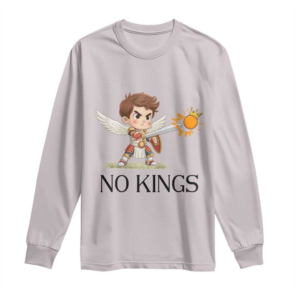 No Kings Long Sleeve Shirt Funny Saint Michael Topples The Crown TS12 Ice Gray Print Your Wear