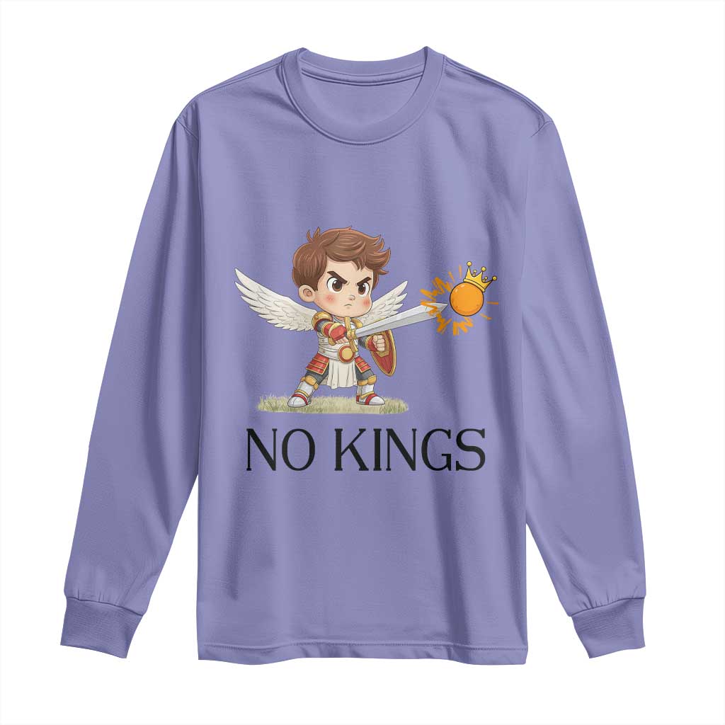 No Kings Long Sleeve Shirt Funny Saint Michael Topples The Crown TS12 Violet Print Your Wear