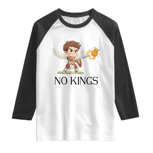 No Kings Raglan Shirt Funny Saint Michael Topples The Crown TS12 White Black Print Your Wear