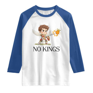 No Kings Raglan Shirt Funny Saint Michael Topples The Crown TS12 White Royal Print Your Wear