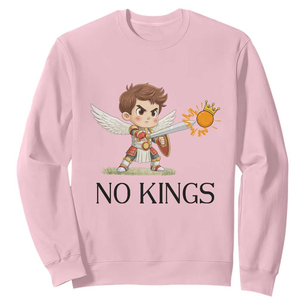 No Kings Sweatshirt Funny Saint Michael Topples The Crown TS12 Light Pink Print Your Wear