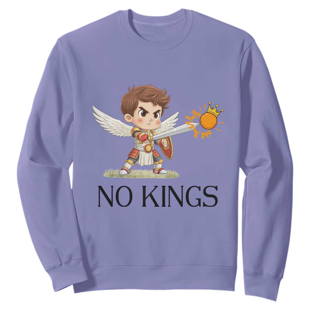 No Kings Sweatshirt Funny Saint Michael Topples The Crown TS12 Violet Print Your Wear