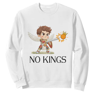 No Kings Sweatshirt Funny Saint Michael Topples The Crown TS12 White Print Your Wear