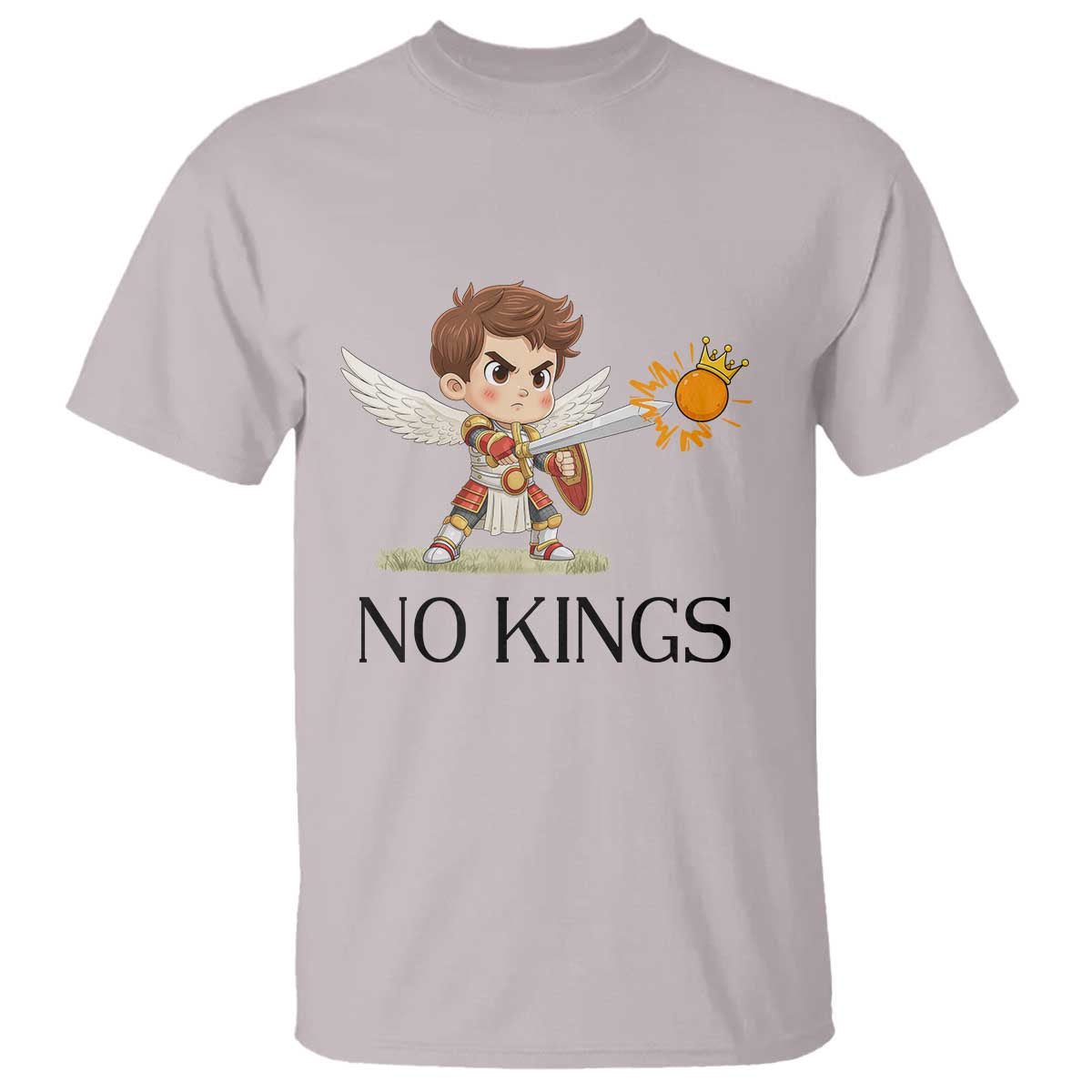 No Kings T Shirt Funny Saint Michael Topples The Crown TS12 Ice Gray Print Your Wear