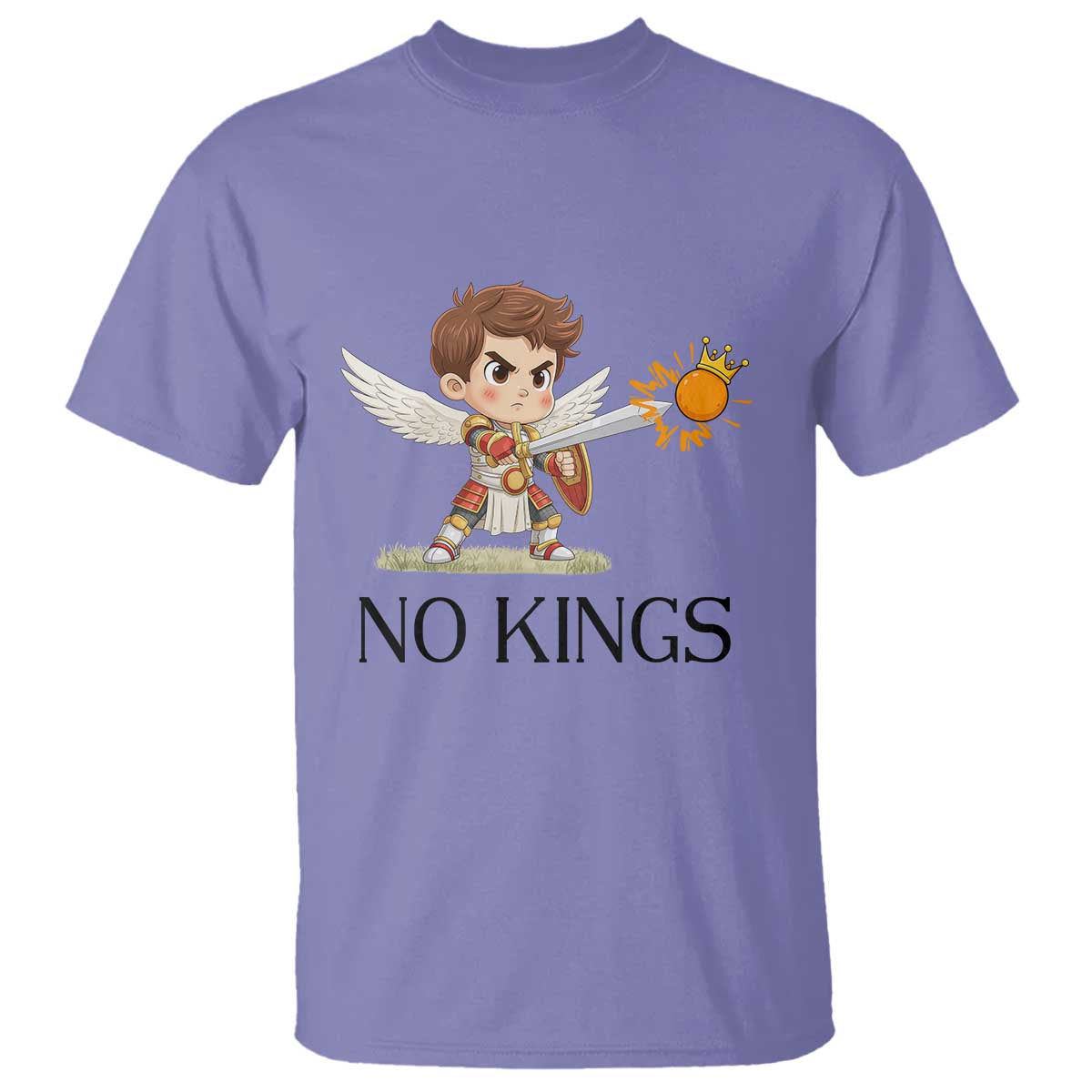 No Kings T Shirt Funny Saint Michael Topples The Crown TS12 Violet Print Your Wear
