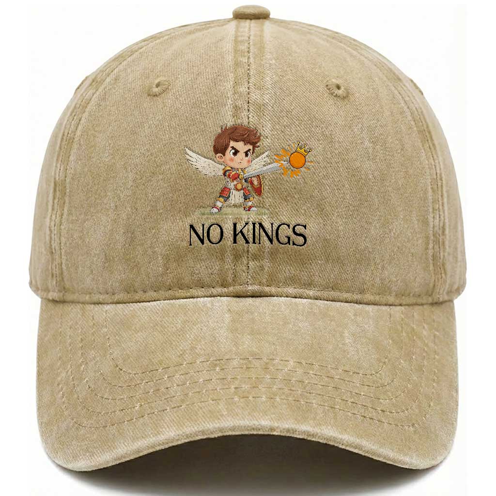 No Kings Washed Cotton Baseball Cap Funny Saint Michael Topples The Crown TS12 Print Your Wear