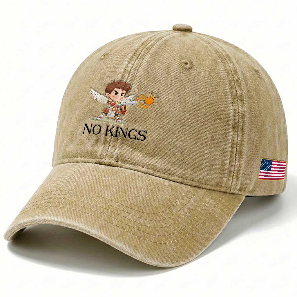 No Kings Washed Cotton Baseball Cap Funny Saint Michael Topples The Crown TS12 Print Your Wear