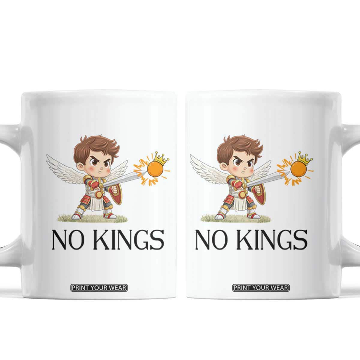 No Kings Coffee Mug Funny Saint Michael Topples The Crown TS12 White Print Your Wear