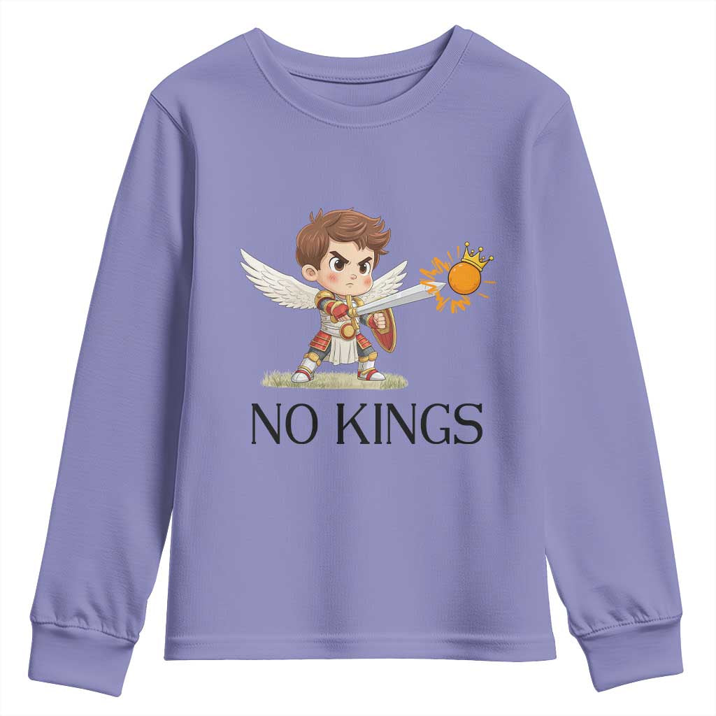 No Kings Youth Sweatshirt Funny Saint Michael Topples The Crown TS12 Violet Print Your Wear