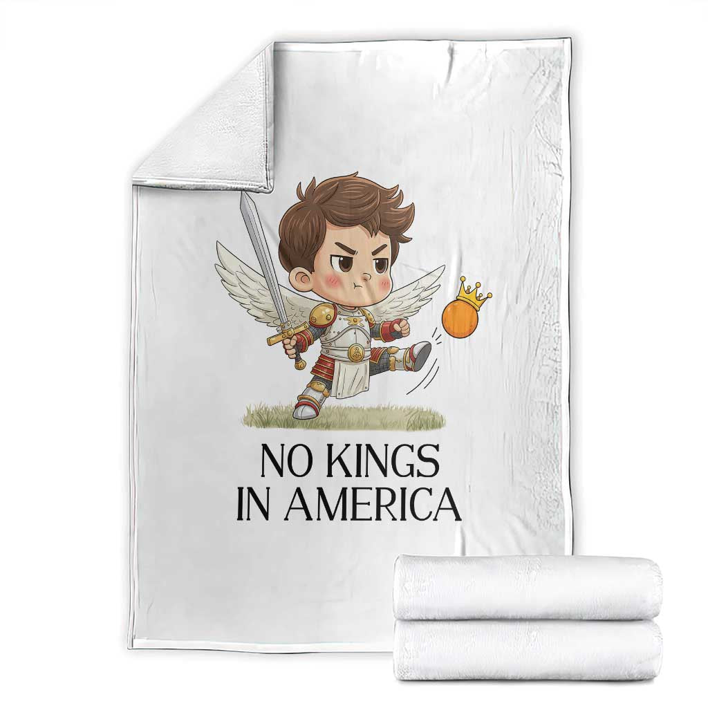 No Kings In America Throw Blanket Funny Saint Michael Kicking Crown TS12 White Print Your Wear