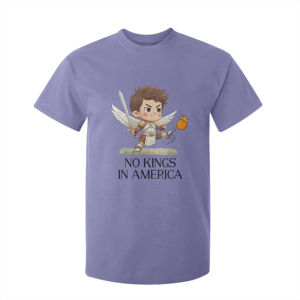 No Kings In America T Shirt For Kid Funny Saint Michael Kicking Crown TS12 Violet Print Your Wear