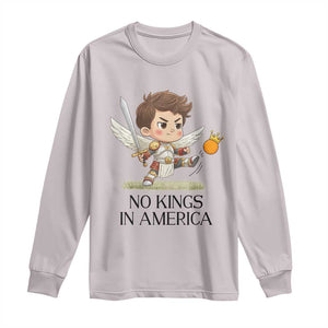 No Kings In America Long Sleeve Shirt Funny Saint Michael Kicking Crown TS12 Ice Gray Print Your Wear