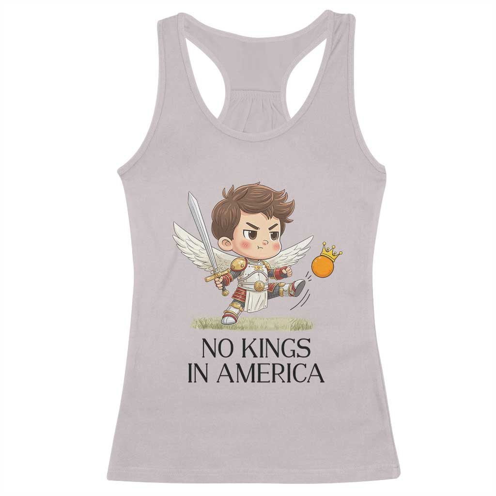 No Kings In America Racerback Tank Top Funny Saint Michael Kicking Crown TS12 Ice Gray Print Your Wear