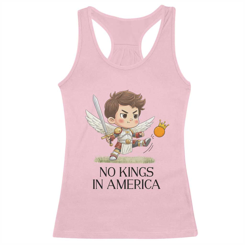 No Kings In America Racerback Tank Top Funny Saint Michael Kicking Crown TS12 Light Pink Print Your Wear