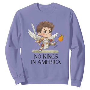 No Kings In America Sweatshirt Funny Saint Michael Kicking Crown TS12 Violet Print Your Wear