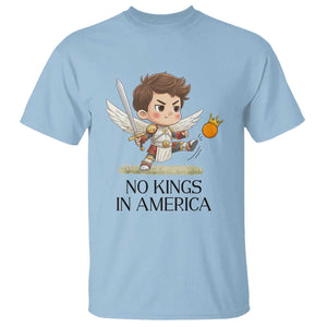 No Kings In America T Shirt Funny Saint Michael Kicking Crown TS12 Light Blue Print Your Wear